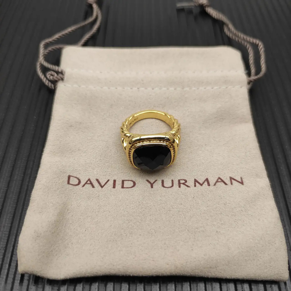 David Yurman Gold Square Diamond and Black Diamond Ring
